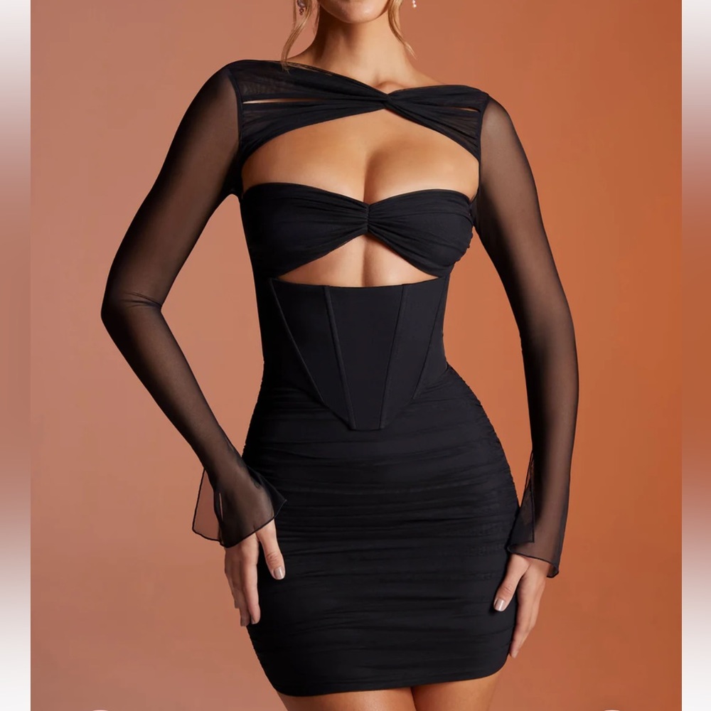 Oh Polly Nirvana Ruched Mini Dress Black